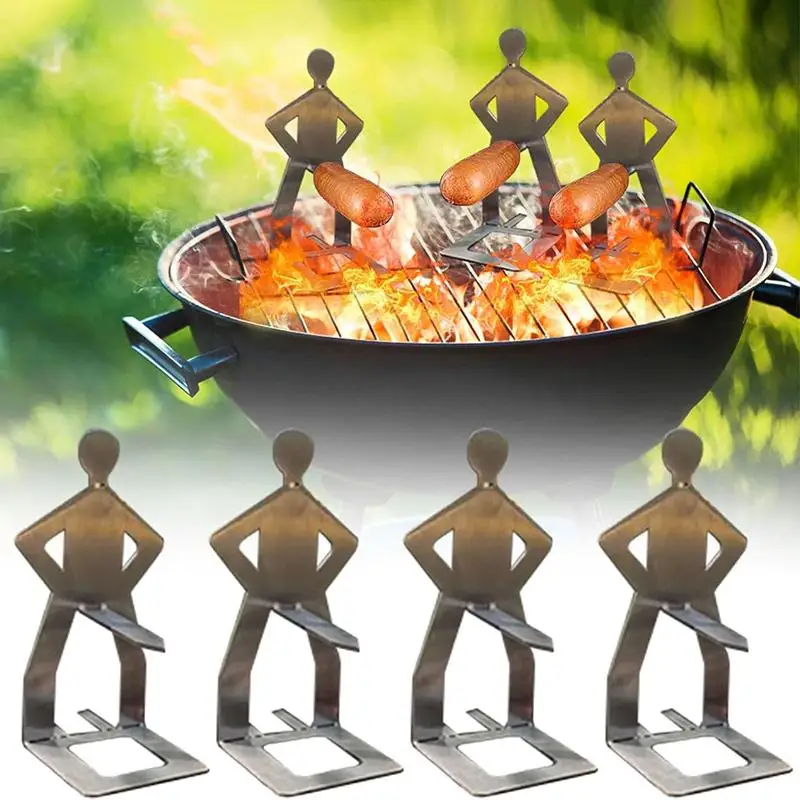 

Funny BBQ Sausage Holder Stainless Steel Hot Dog Grill Holder Portable Camping Backpack Rack People Sausage Stand For Picnics