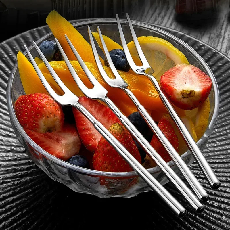 304 Stainless Steel Fruit Fork Cake Dessert Fruit Picks Mooncake Pick for Parties and Events Party Kitchen Tableware