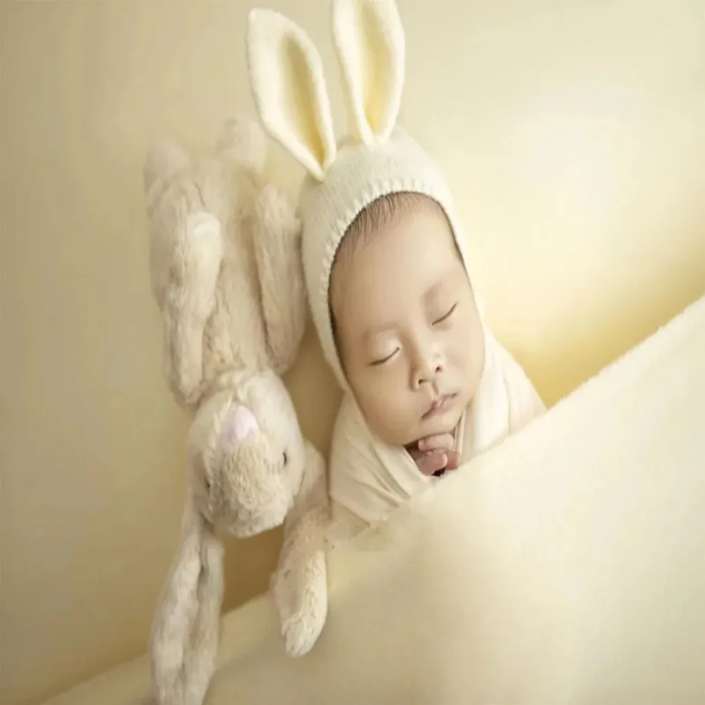 Newborn Photography Props Infant Cute Casual Solid Color Elastic Mohair Bandage Rabbit Ears Hat Baby Photo Shooting Accessories