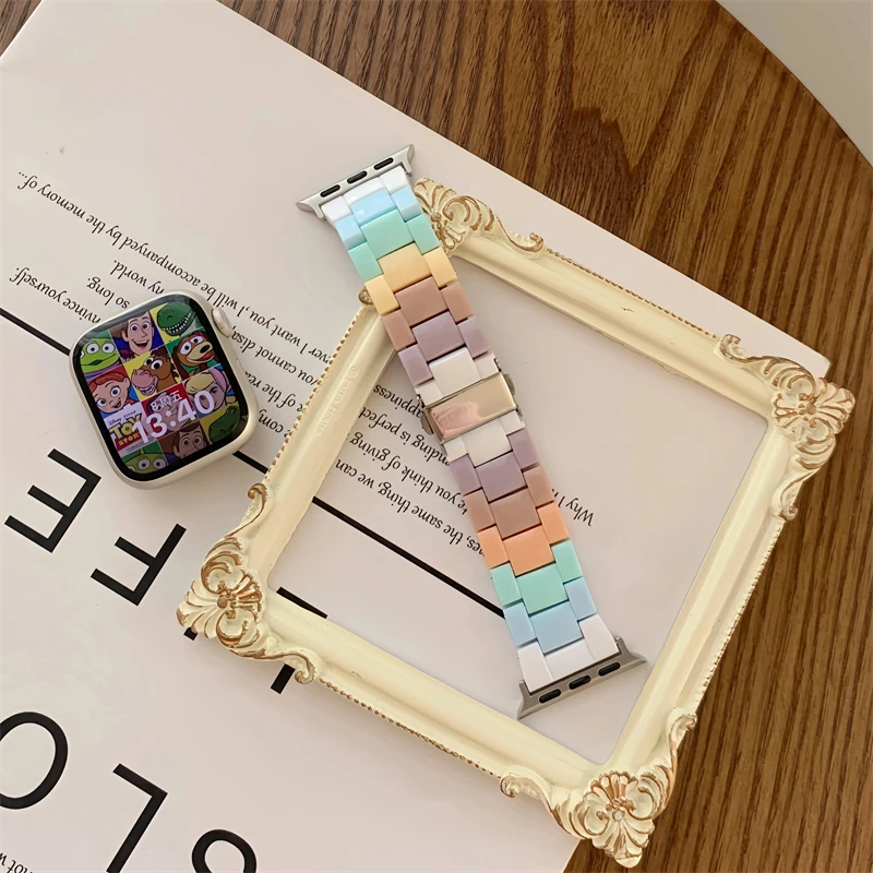 Cute Candy Color Resin Strap For Apple Watch Band Ultra 2 44 40 45 41MM Replacement Bracelet iWatch 4 5 6 SE 7 8 9 49mm 38/42