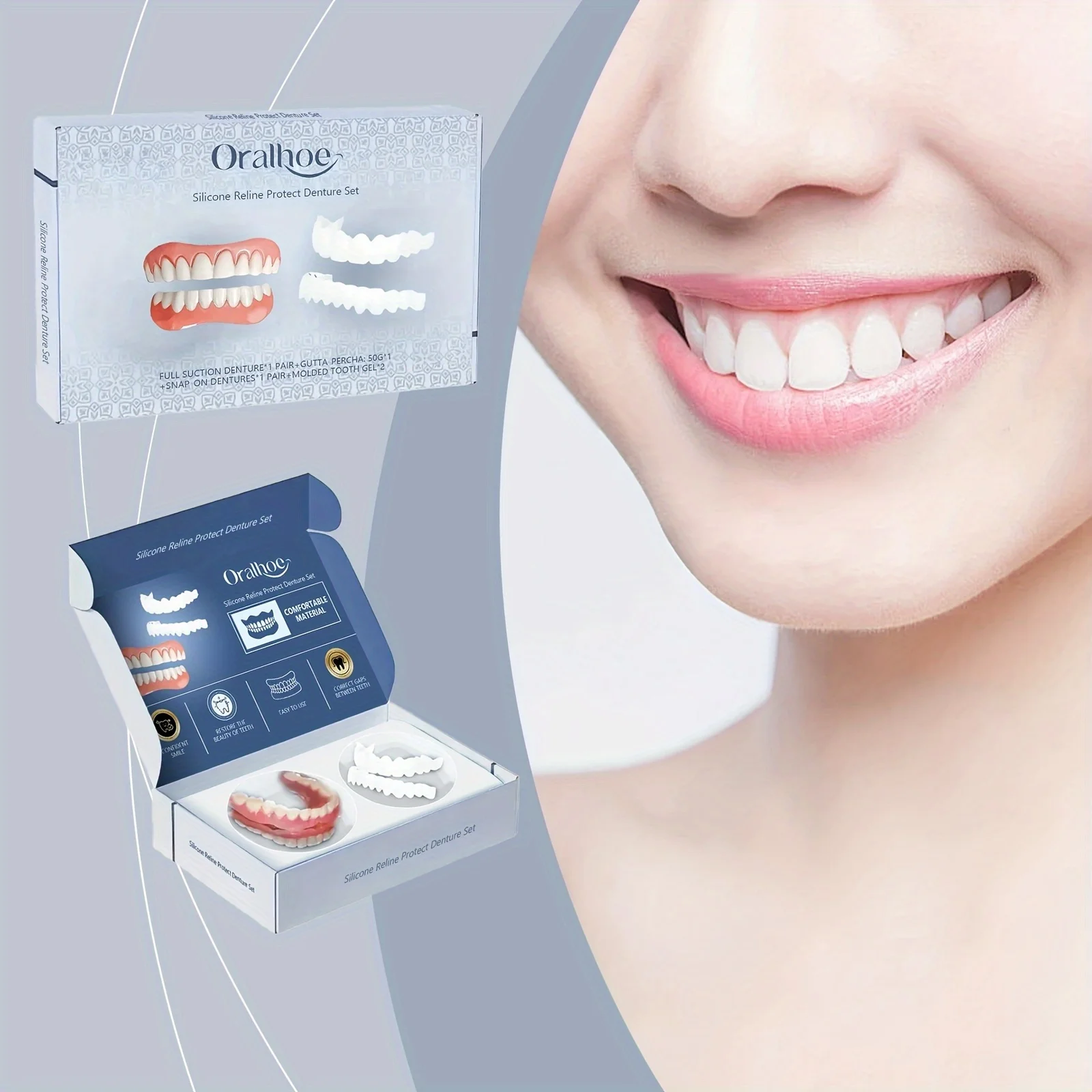 1 set of white veneer dentures, comfortable denture accessories for men and women, enhancing confidence and smile   H2931-18