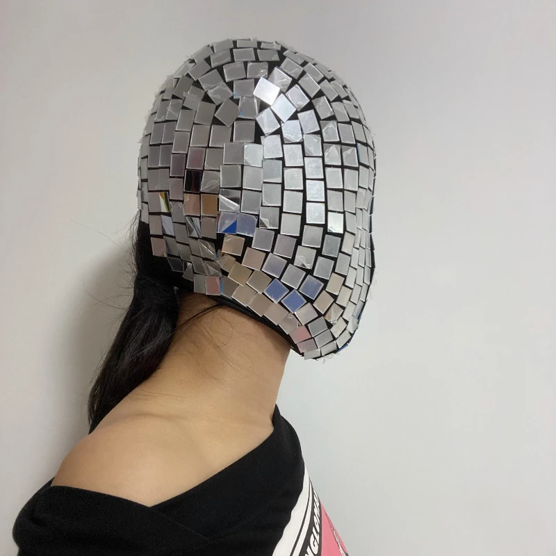 실버 미러 헤드 기어 투어 쇼 스트리트 샷 남성과 여성 다목적 모자 파티 나이트 클럽 무대 공연 코스프레 모자 마스크