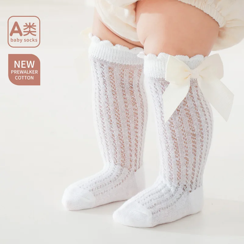 

Детские хлопковые ультратонкие носки с бантом для девочек 0-3 лет, летние тонкие сетчатые длинные носки-гольфы до колена для малышей