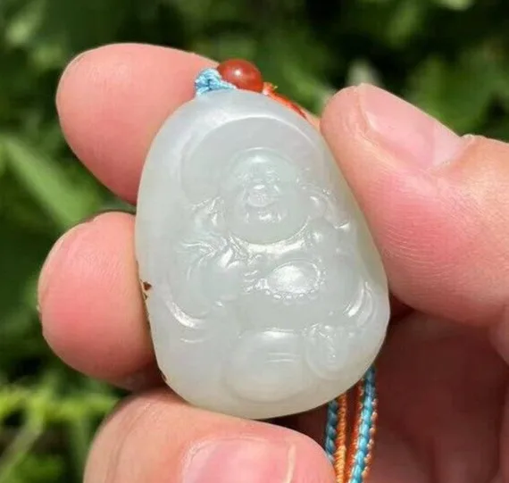 CERTIFIED 22g CHINESE 100% NATURAL WHITE RIVER JADE HAND CARVED BUDDHA PENDANT