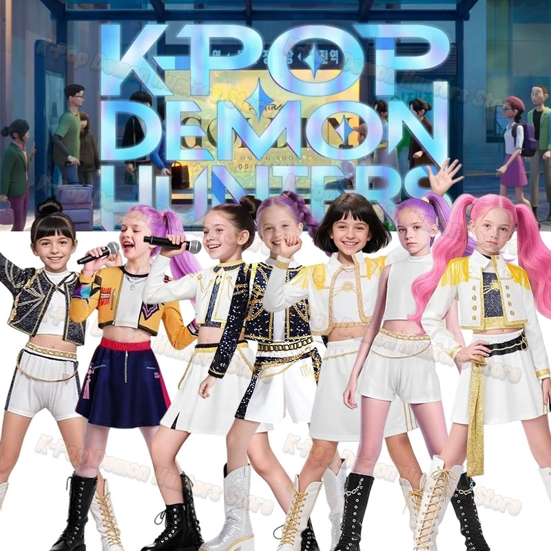 

New Halloween 2025 Kpop Demon Hunter Cosplay Costume Rumi Zoey Mira Cosplay Girls Style Kids Stage Performance Clothes