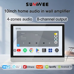 10 inch home power buletooths sound in wall amplifier android 11 4 zones audio TUYA smart Alexa Voice Center control music panel