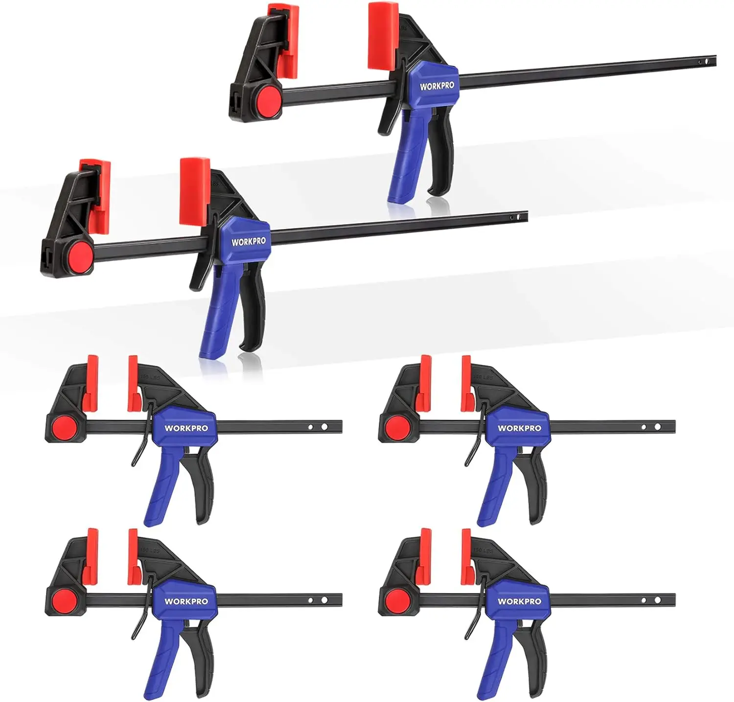 

6-Pack One-Handed Wood Clamps Set, 4x6-Inch & 2x12-Inch Quick-Change F Clamps with 150 lbs Load Limit for Woodworking