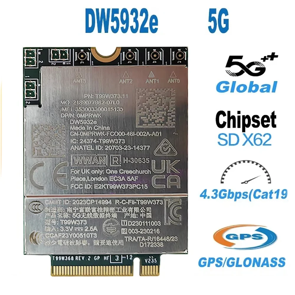 T99W373 DW5932e Snapdragon SDX62 Global 5G Modem For Latitude 7350 7450 7650 5350 5450 5550 9450 Precision 5490 5690 Laptop