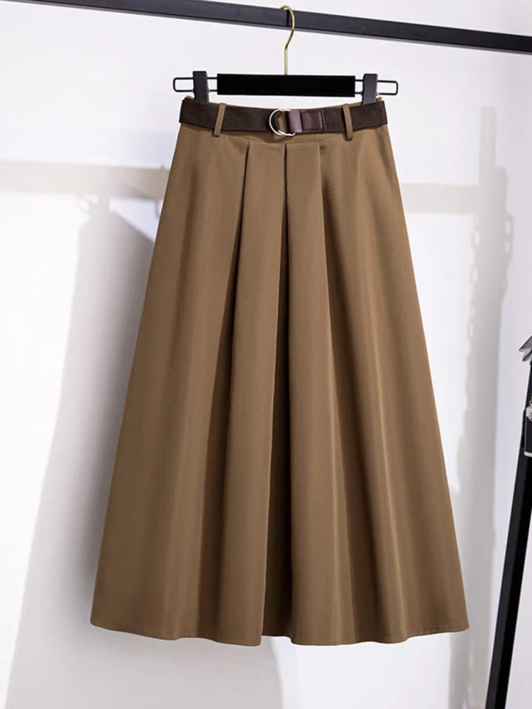 Women\'s New Vintage Skirts Solid Color Elastic Casual High-waisted A-Line Fashion Korean Style Elegant Skirt Summer New 2023