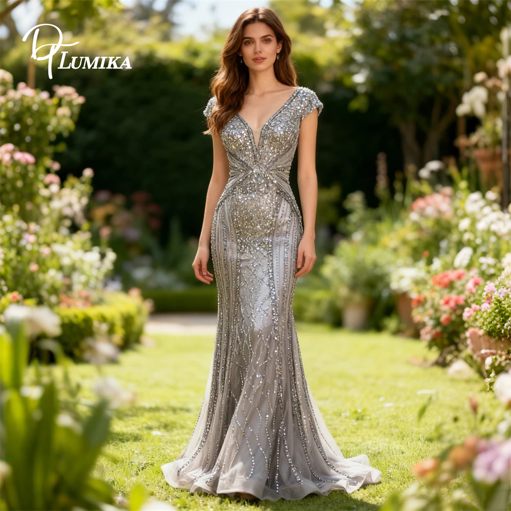 فستان DTLumika أنيق بأكمام قصيرة وغمد للحفلات الراقصة، فستان ماكسي مطرز، فساتين سهرة فاخرة، فستان حفلات مخصص للنساء #1