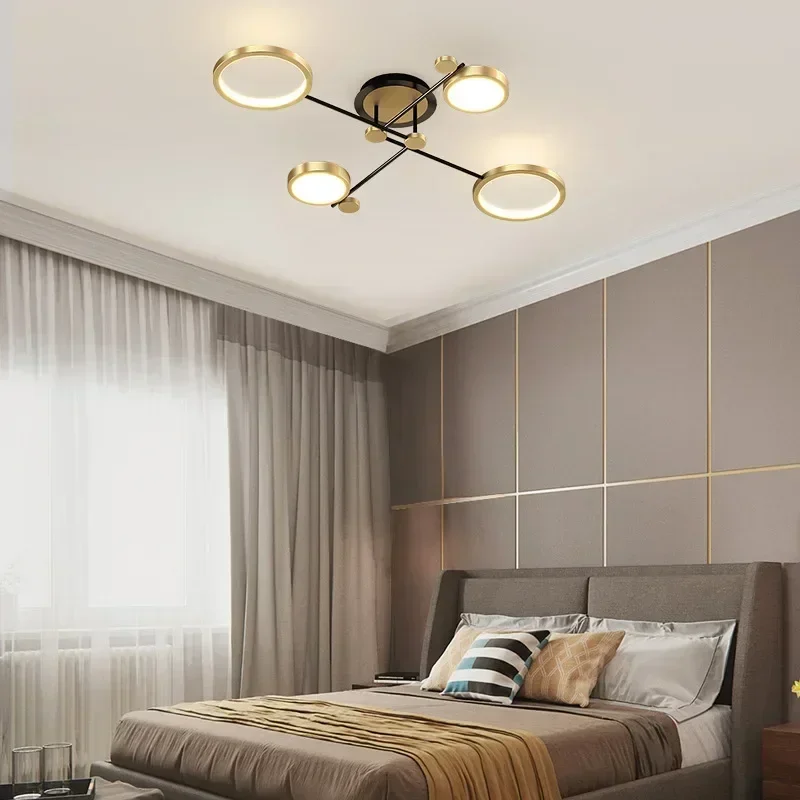 

SANDYHA Modern Gold Black LED Chandelier Dimming Function Bedroom Living Room Home Decoration Light Fixtures