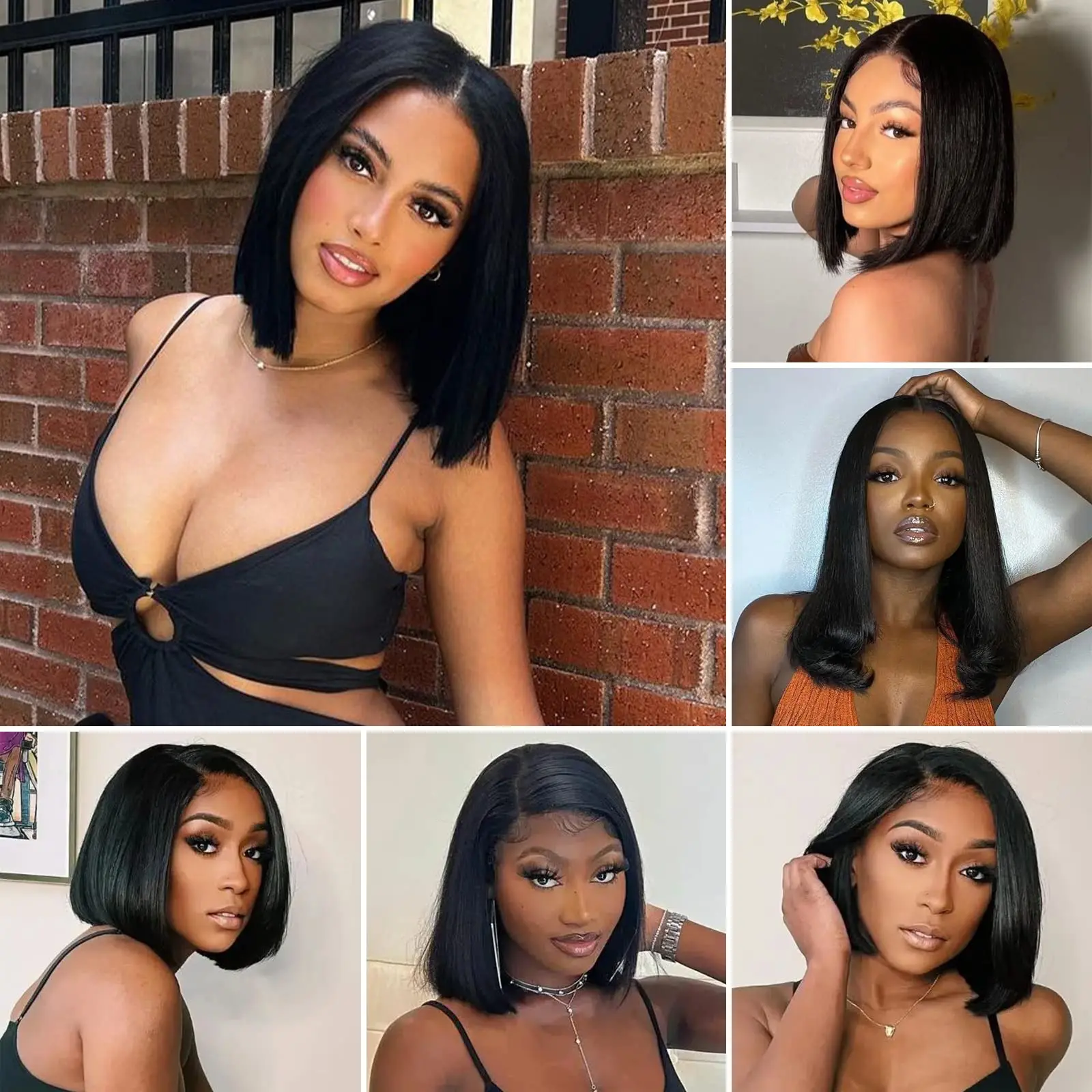 

Natural Black Short Straight Bob Wig 13x4 Transparent Lace Frontal 100% Human Hair Wigs 180 Density Wigs For Woman