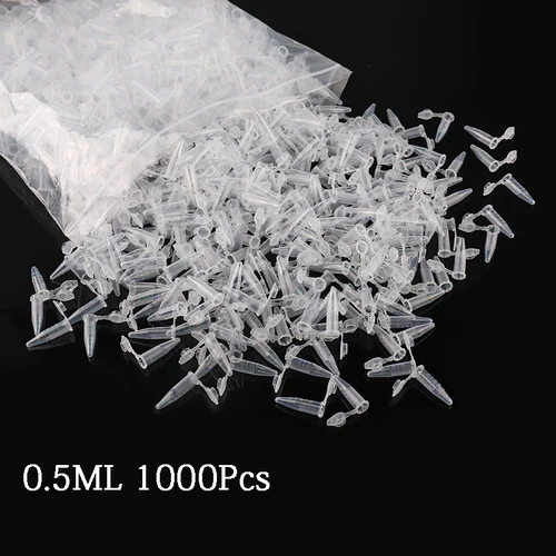 1000 Uds 0,5 ml piezas de Mini tubo de ensayo de plástico transparente tubo de centrífuga contenedor de tubo accesorios de prueba de laboratorio de ciencia