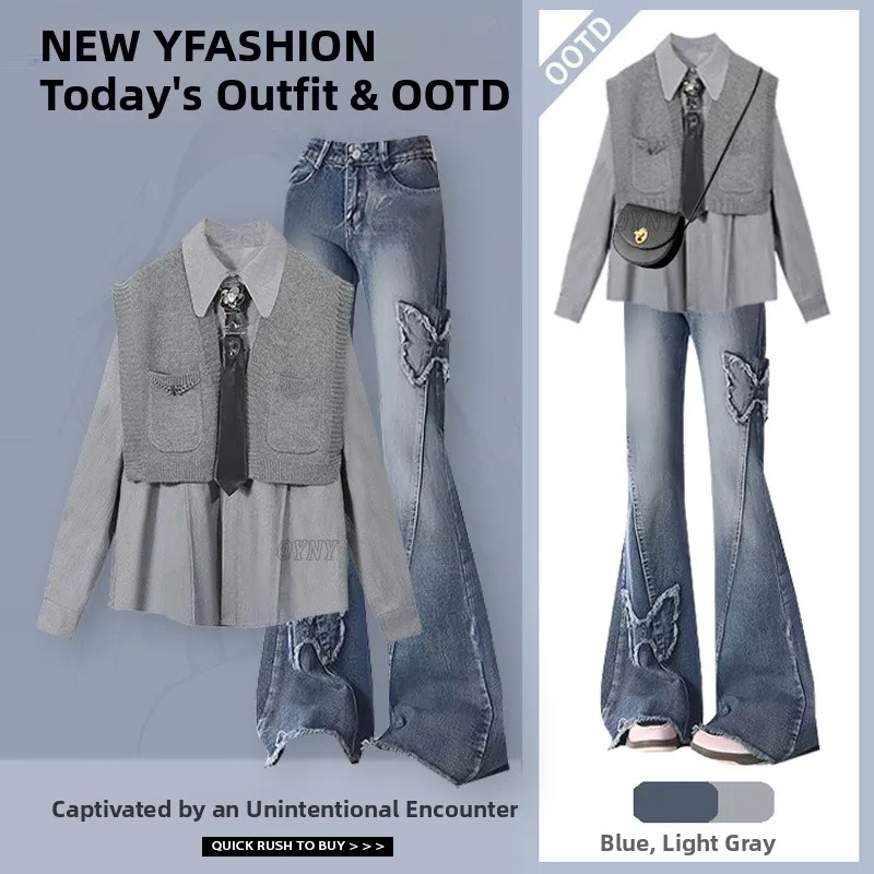 

Slim Fit Ne Faionable irt Vest Set Women's New Sle Autumn Clothing with Long Pants Quali Material by gujie