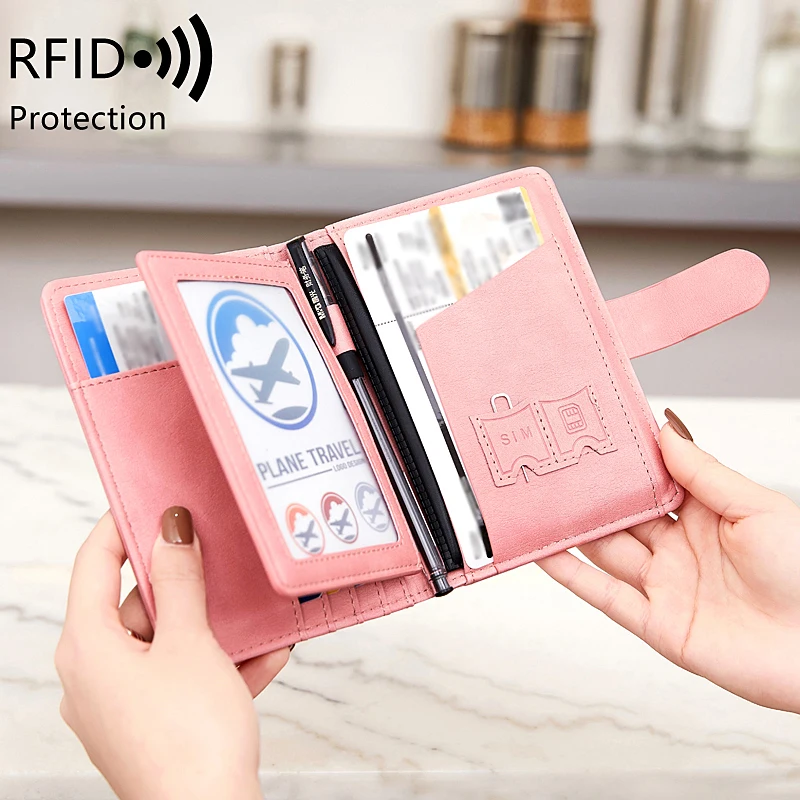 RFID anti-theft brush travel passport set PU leather credit card wallet set passport bag for men and women travel accessories