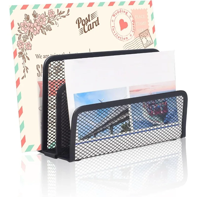 

Small Desktop File Holder - Metal Mesh Mail/Letter Organizer, Perfect for Document & Paper Filing