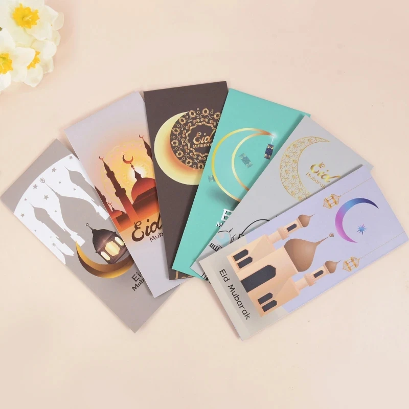 6Pcs Eid Mubarak Envelopes Money Gift Card Holder Ramadan Mubarak Decoration 2023 Islamic Muslim Eid Al-fitr Invitation Supplies