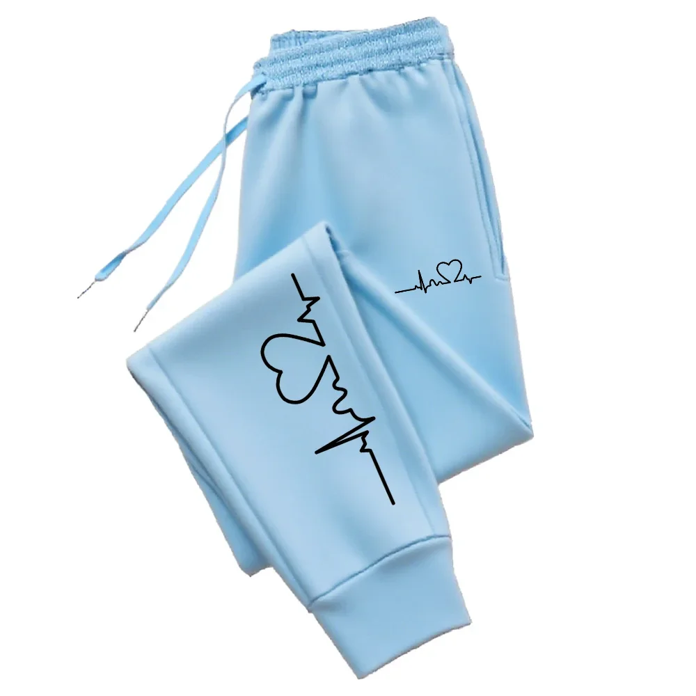 กางเกงจ็อกกิ้งสำหรับผู้หญิง กางเกงคุณภาพสูง ฤดูใบไม้ร่วง ฤดูหนาว ชุดออกกำลังกาย กางเกงขายาว ลายหัวใจ สไตล์สตรีท กางเกงวอร์มผู้หญิง