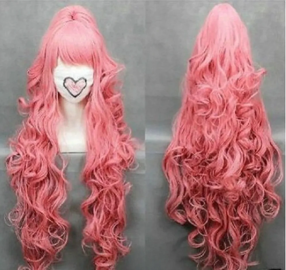 

free shipping HOT 80cm VOCALOI D-Megurine Luka PINK Anime Cosplay wig+1Clip On Ponytail