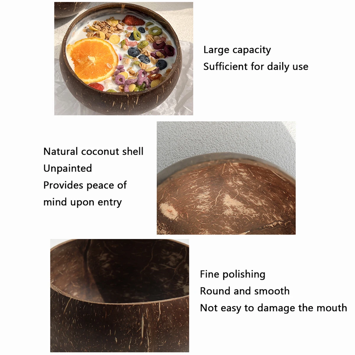 Natural Coconut Shell Bowl And Spoon Set For Serving Dishes Salad Wooden Reusable Kitchen Tableware Coconut Bowls Fruit Bowl