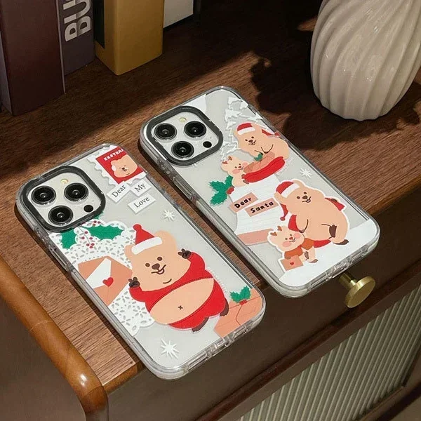 2.0 Version Acrylic Upgrade Border Christmas Bear Phone Case Cover for IPhone 11 12 13 14 15 16 Pro Max Case