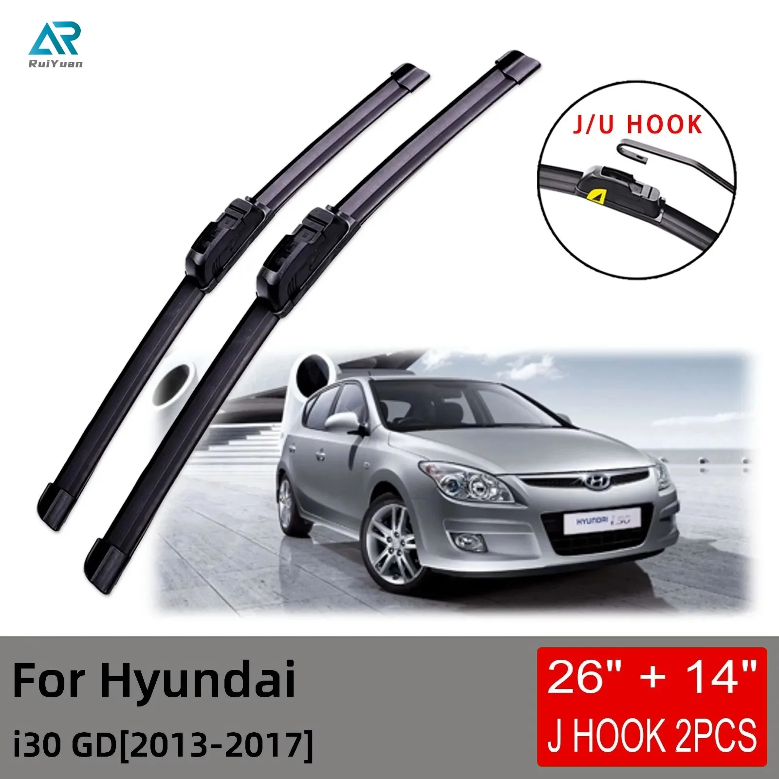 

For Hyundai i30 GD 2013 2014 2015 2016 2017 Front Wiper Blades Brushes Cutter Accessories U J Hook