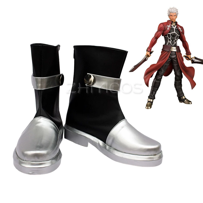 ZHIYICOS Anime Fate Stay Night Archer Emiya Cosplay zapatos botas negras mujeres hombres zapatos de Halloween accesorios de Cosplay