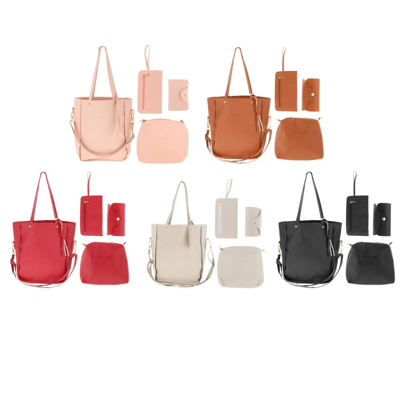 Conjunto de Bolsas Femininas 4 Peças, Bolsa de Ombro em PU, Bolsa de Moda, Bolsa Casual para Meninas, Mulheres, Escola e Negócios
