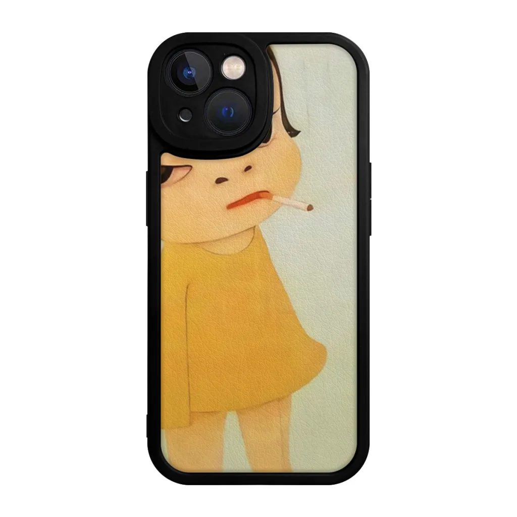 

Phone Case For iPhone 15 Pro Max Plus Soft Silicone Cover Smoking Girl yoshimoto Nara cute baby girl