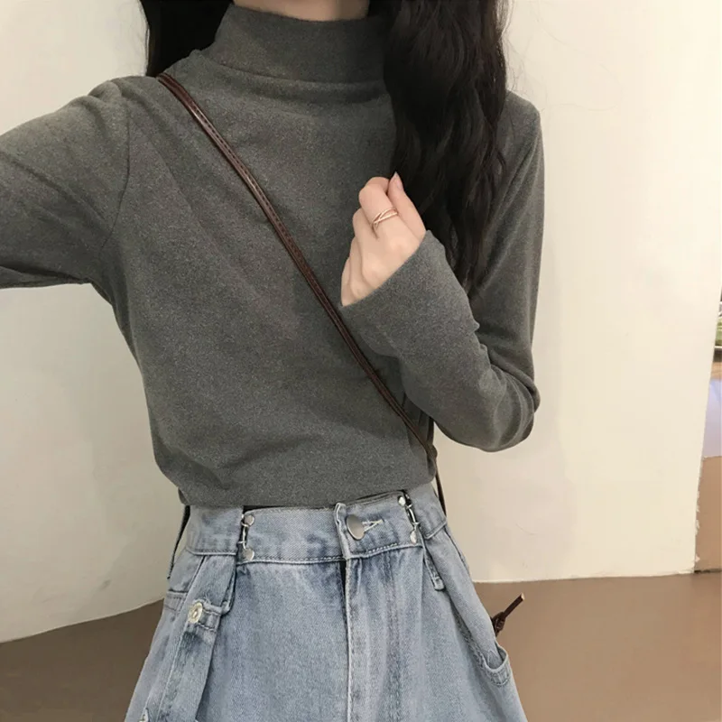 2025 Semi High Neck Base Shirt for Women Worn for Autumn and Winter New Long Sleeved T-shirt for Slimming and Warmth Worn On top