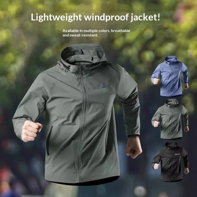 

Men Sports Windbreaker Spring New Thin Hooded Jacket Windproof Rainproof Outdoor Four Seasons Coat