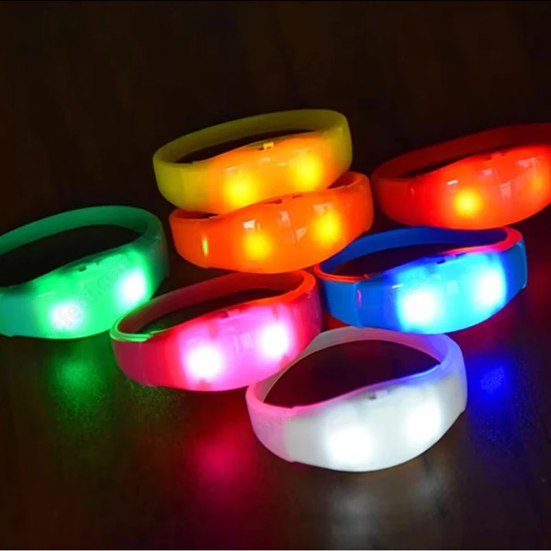 10pcs Voice Activated Sound Control Concert Voice Control LED Light Bracelets Bangle Flashing Silicone KTV Party Club Decor