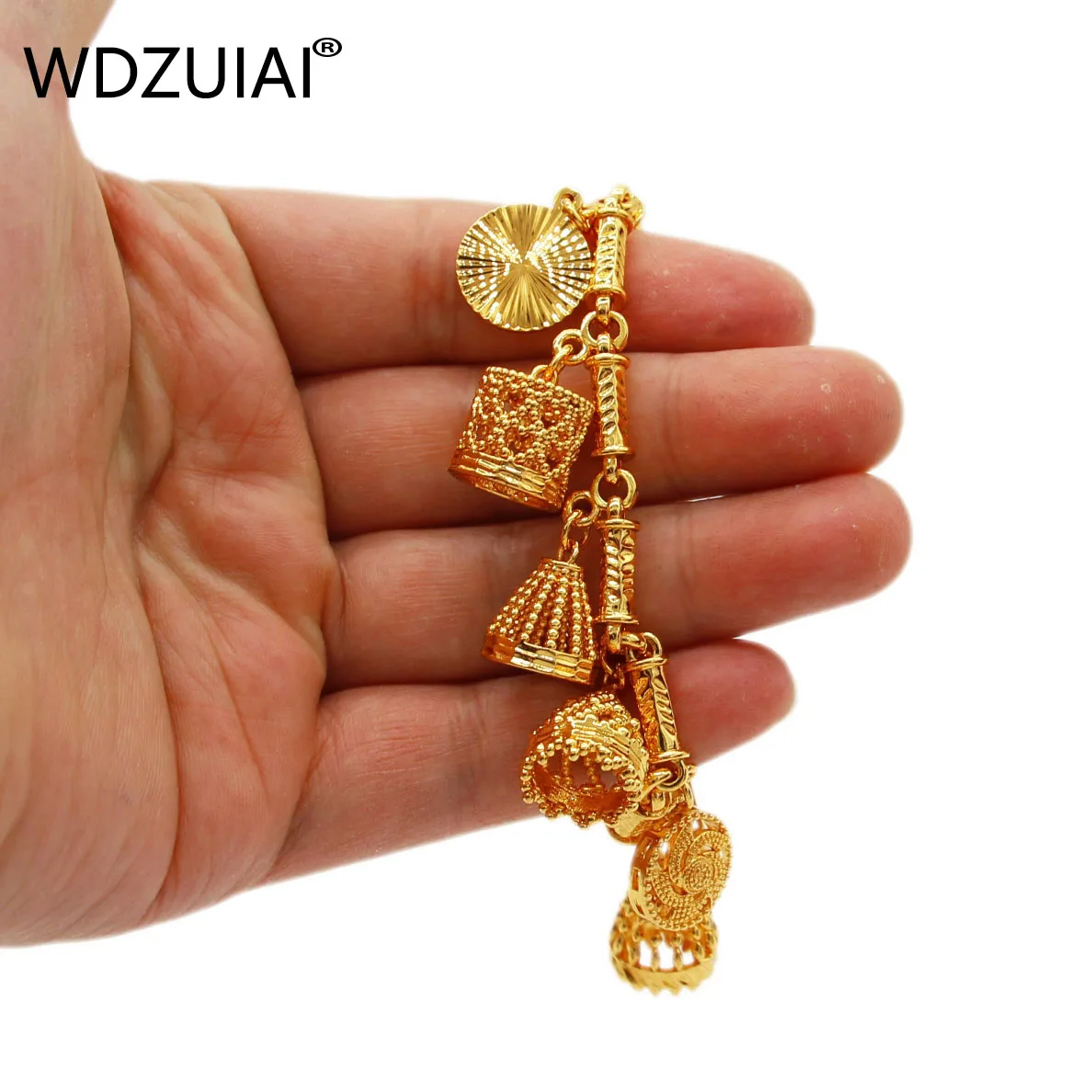 WDZUIAI Dubai Gold Color/Copper Chain&Link Bracelet Multiple Pendant Bracelet French Israel Women Girls Party Jewelry Wife Gifts