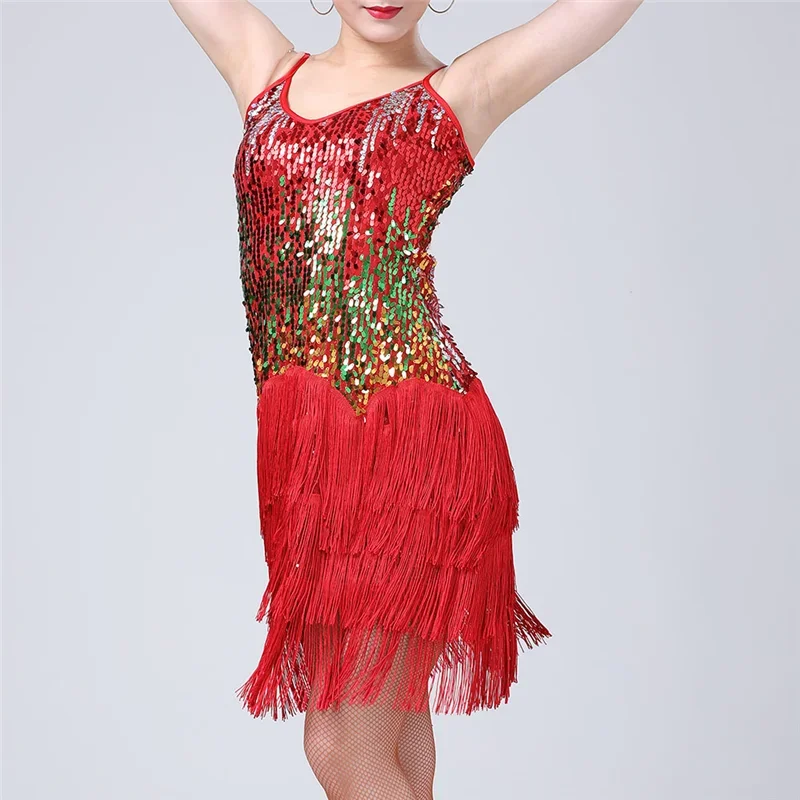 Women Shini One PieceDress Roaring Gassel Gatsby Latin Dance Dress Sexy Sequins Tango Body Stage Suit Outdo Suit