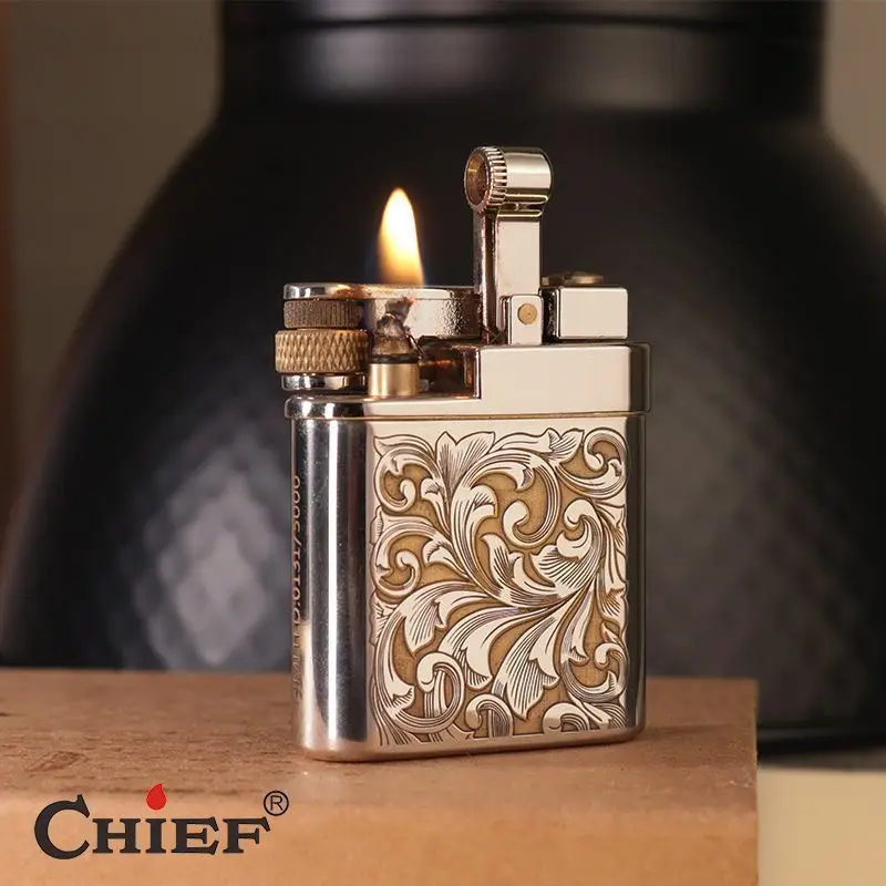 CHIEF Retro Fuel Lighter - Semi-Automatic Kirin Engraved Metal, Luxury Gift for Men on Birthday or Valentine's Day - view 6