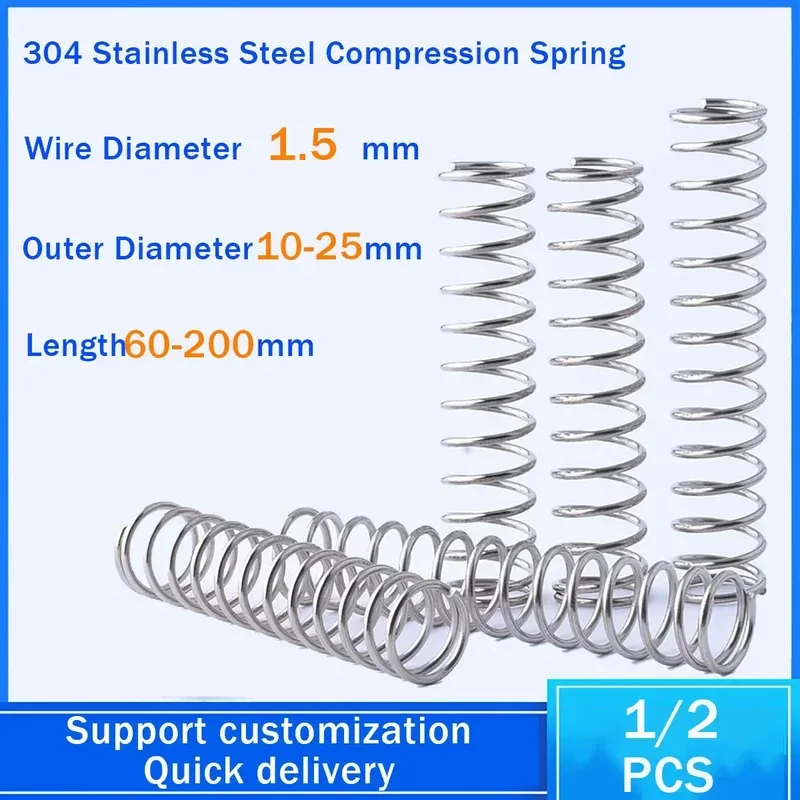 

304 Stainless Steel Compression Spring Wire Diameter 1.5mm Outer Diameter 10-25mm Length 60-200 mm Customization