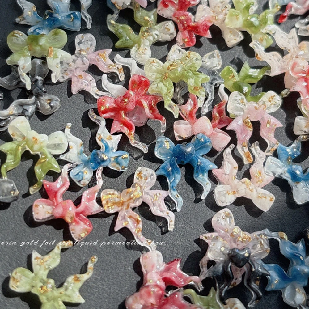 30 Uds mezcla de lazos para uñas Y2K lazos de cinta 3D para uñas DIY Kawaii Bowknot decoraciones de resina diseño suministros de gradiente de colores mezclados