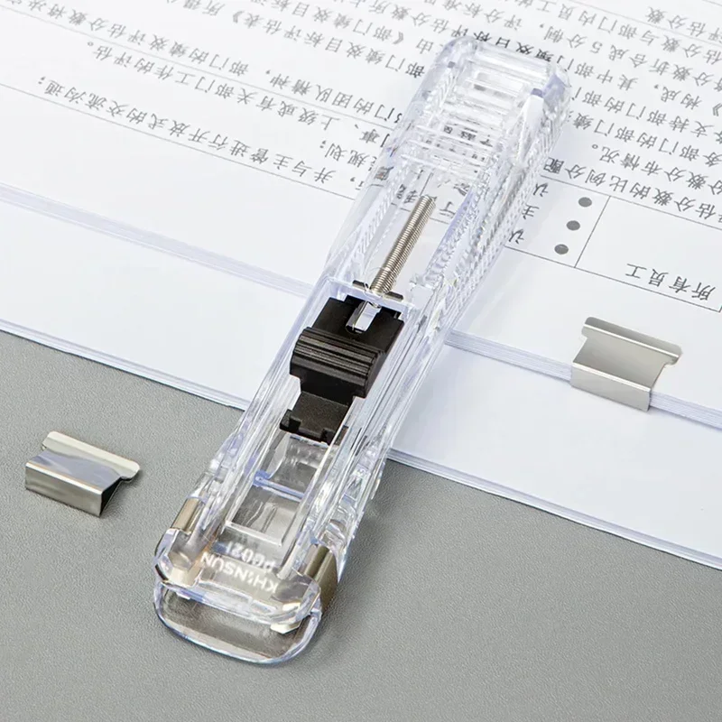 Staple Metal Clip Push Hand Paper Clipper with Refill Fixing Organizing Stapler Reusable Push Clamp for Document File Stationary