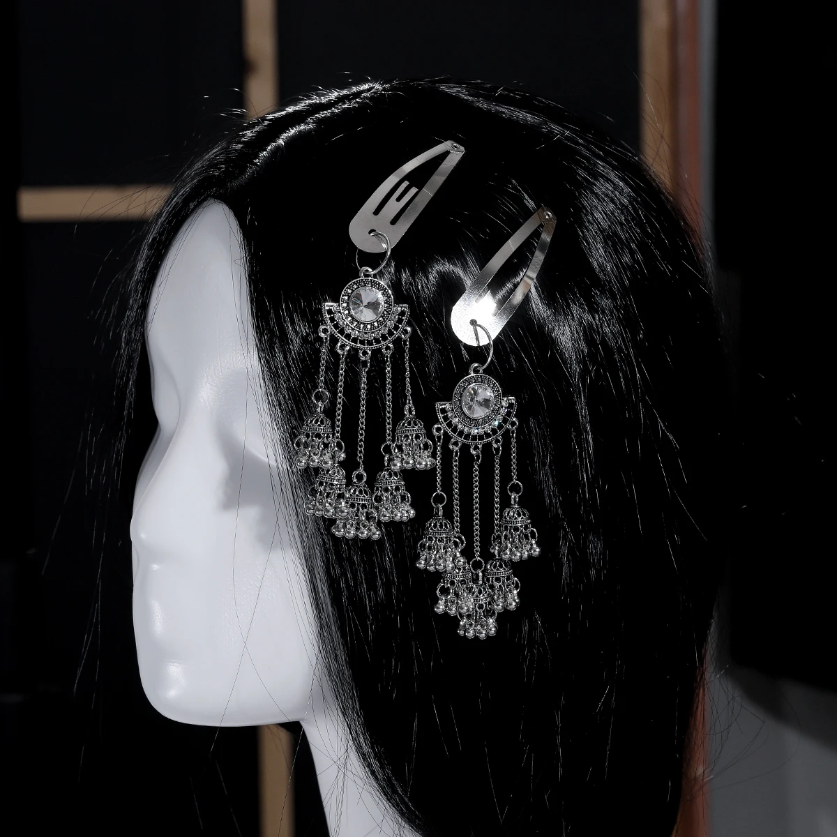 جديد العرقية الهندية الذهب اللون كريستال طويل شرابة دبابيس الشعر هندسية الرجعية مقاطع الشعر الفتيات المشابك انزلاق كليب مجوهرات الأزياء #3