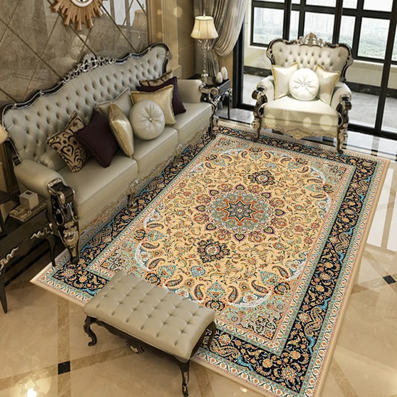 

European Living Room Carpet Home Luxury Silk Carpet Living Room Sofa Area Decor Large Rugs Bedroom Retro Persian Carpet Customed