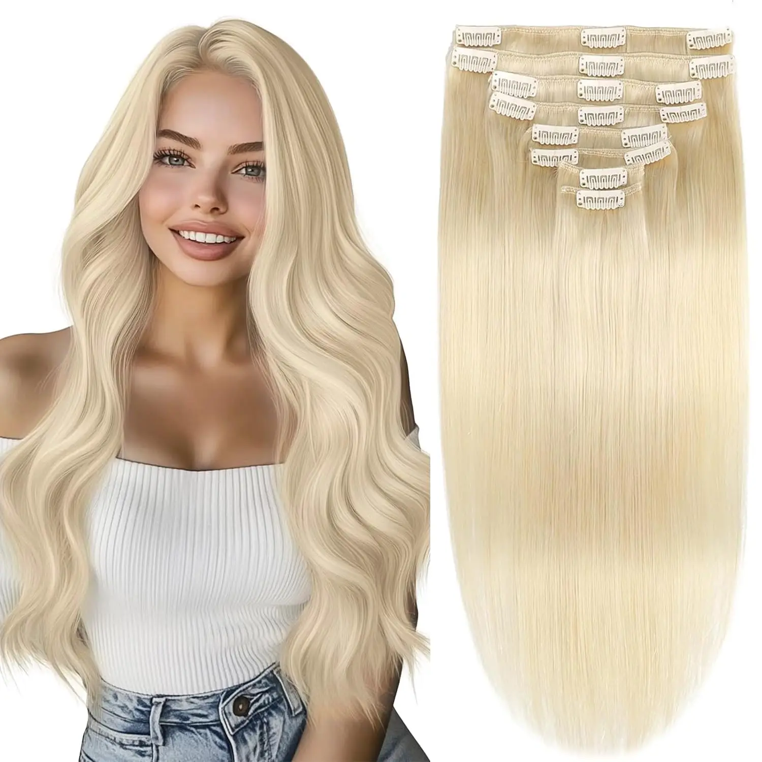 

100% Human Hair 7 Pieces Clip In Extensions Straight Hair Weft Custom Color Length Density Hair Extensions Set