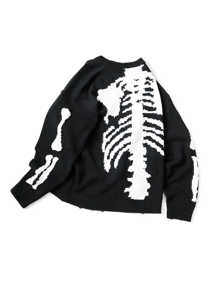 Kapital Hirata Hiroshi Bones Skeletons Japanese Vintage Heavy Pullover Sweter z dzianiny z okrągłym dekoltem