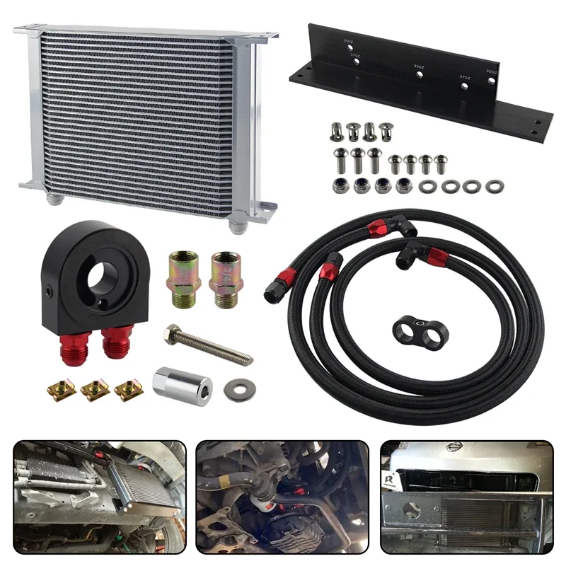 Oil Cooler 30 Row AN10 Bolt On Kit Fits for Nissan Fairlady 370Z Z34 09-17 3.7L / 350Z Z33 03-08 3.5L VQ35 VQ37 Silver/Black