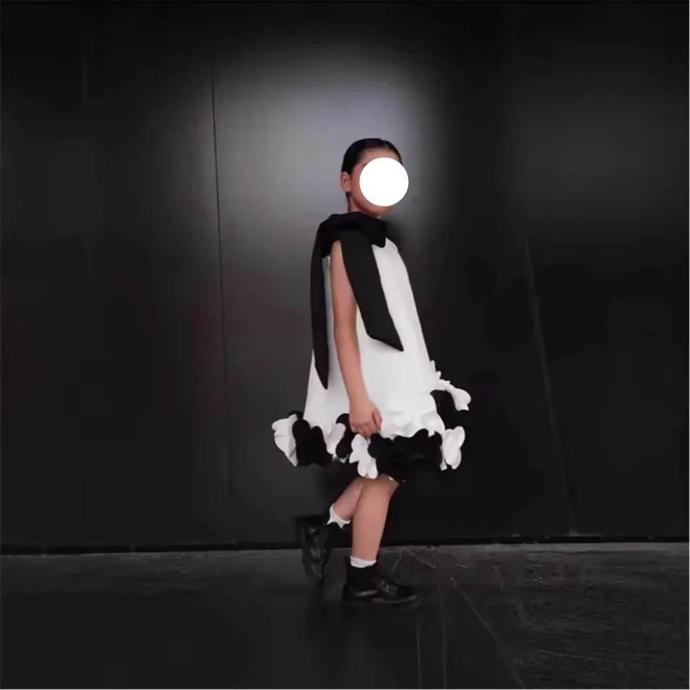 

Teen Girl 3D Flowers with Bow Flower Girl Wedding Dress Sleeveless Elegant Children Birthday Party Outfits Dress Communion Gown