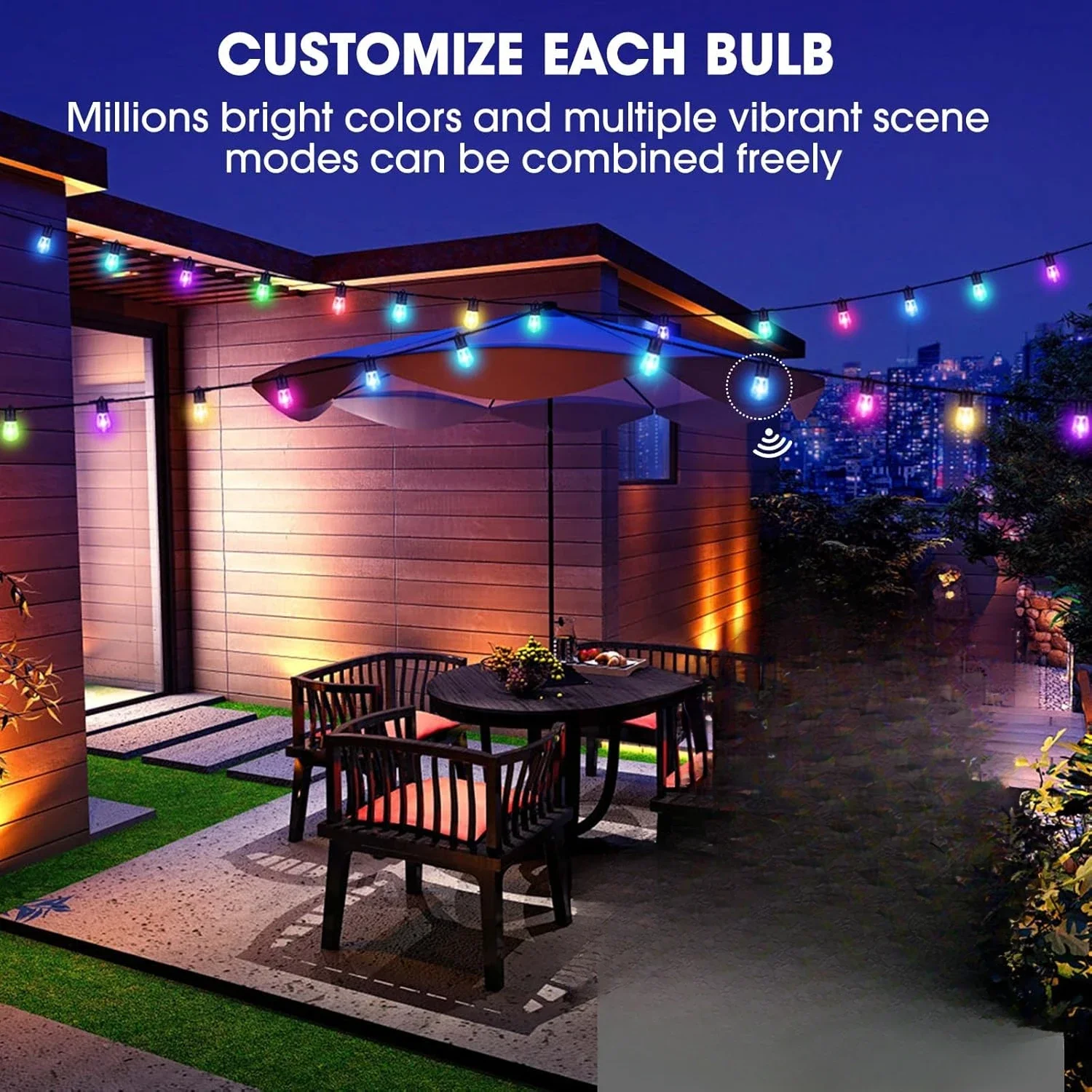 Smart Light 50ft Work with Alexa & Remote for Party, IP65 Waterproof Outside Patio String Light with 15 Dimmer LED Bulbs