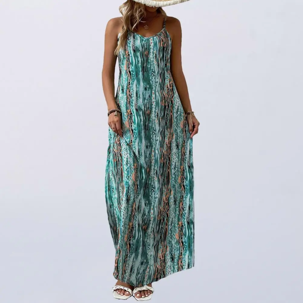 

Beach Maxi Dress Bohemian Style Women's Vacation Maxi Dress for Beach Resort Wear V Neck Printed Loose Sleeveless Sundress