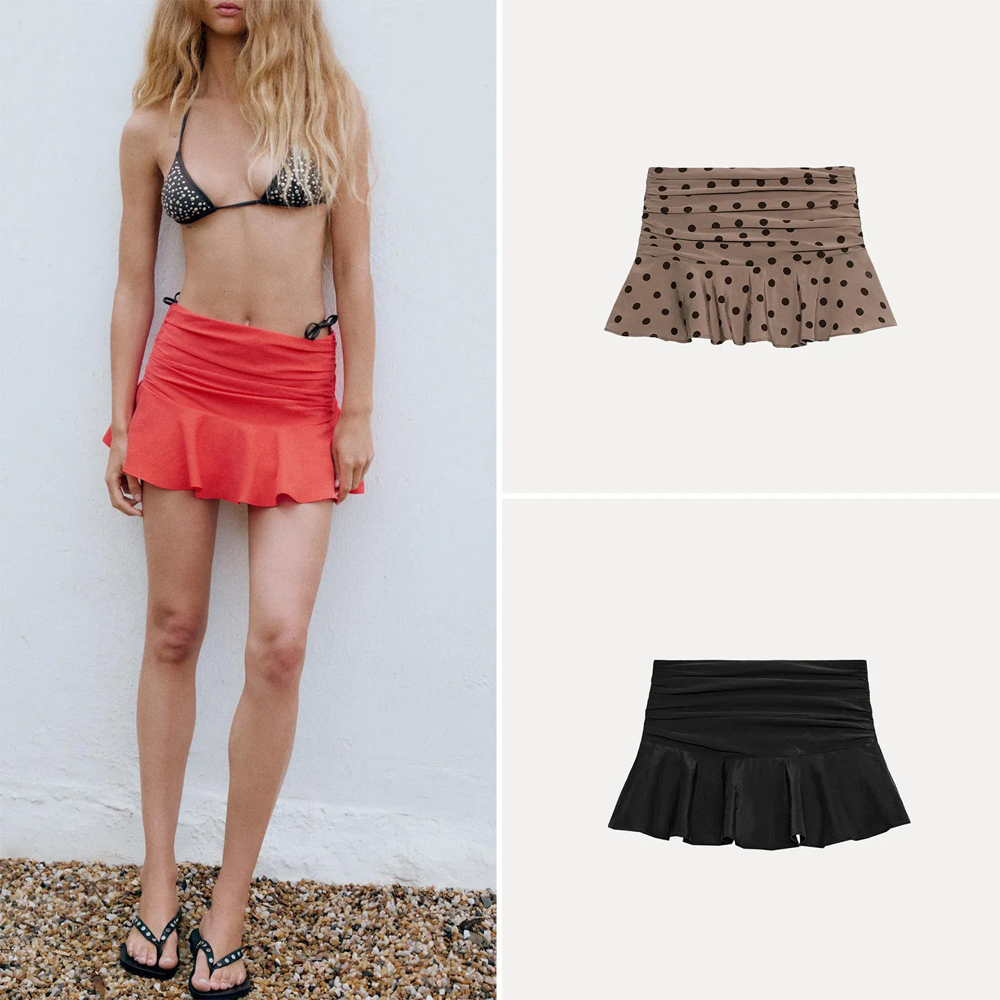 Women's Fashionable Summer Skirt Pants 2026 New Style Drapey Pleated Midi Waist Layered Design Short Length Other Material