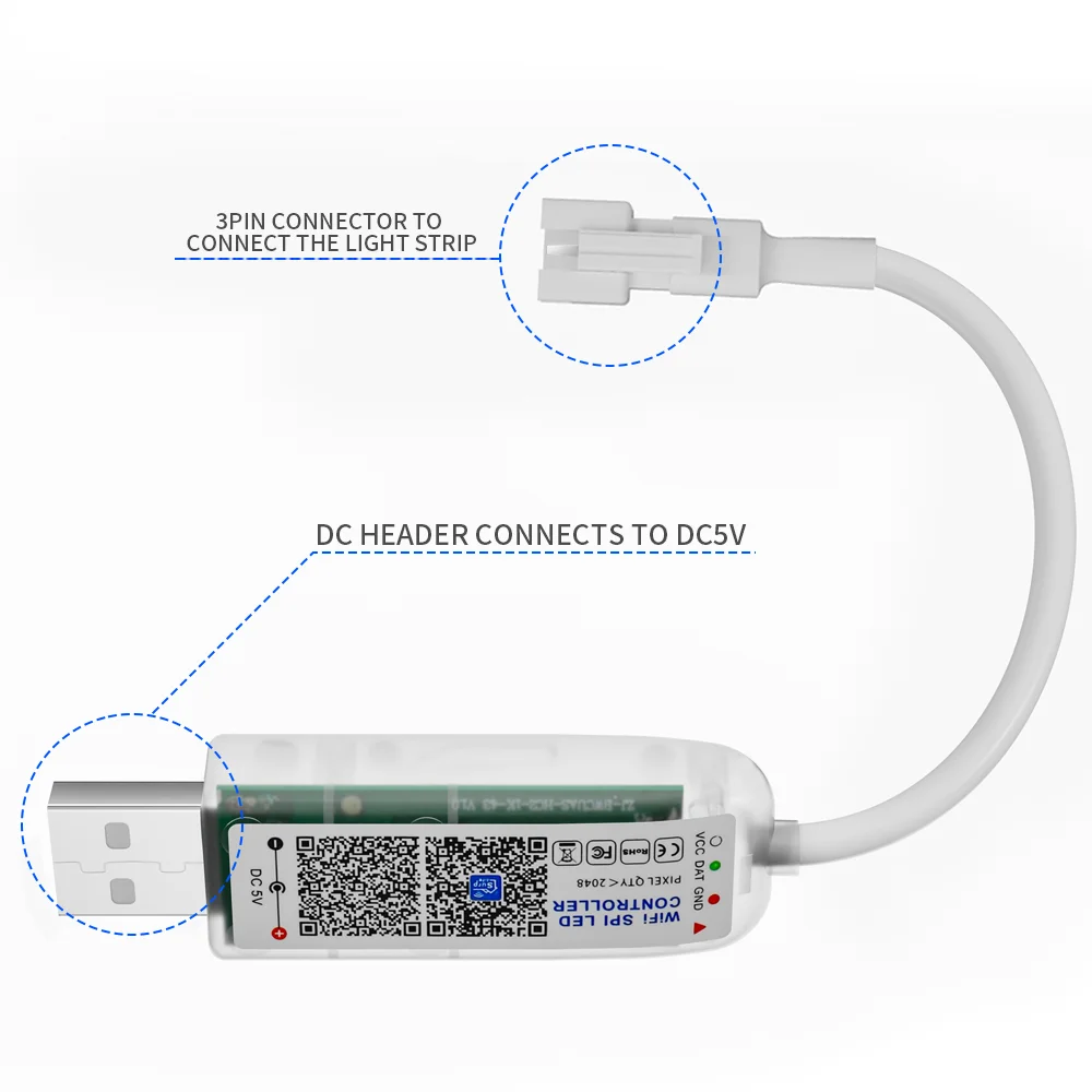 USB/DC WS2812B WS2811 WIFI SPI Music LED Controller 24/28Keys Remote SurpLife App Control 2048Pixels Smart Led Strip DC5/12-24V