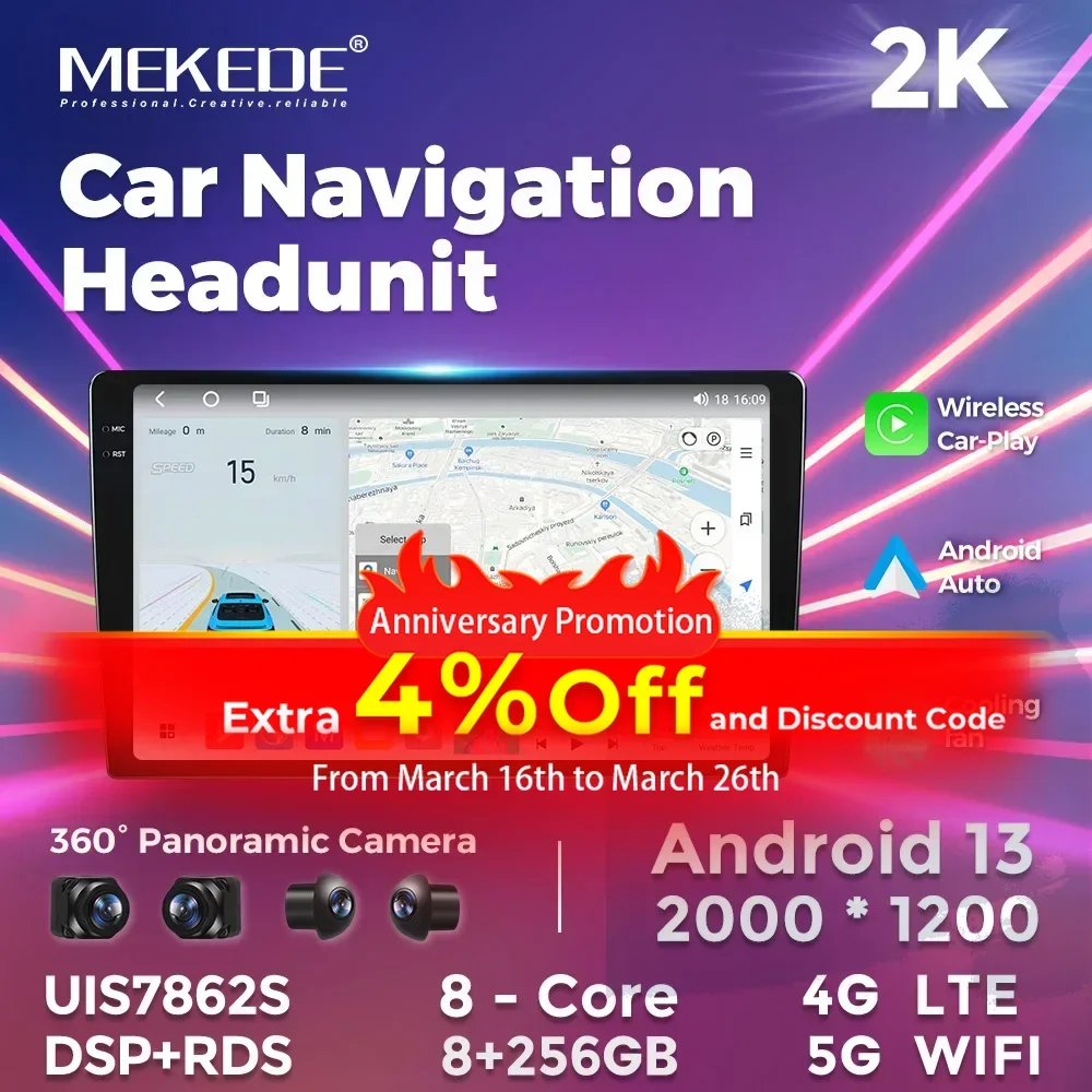 MEKEDE QLED FYT 7862S 8GB+256GB 2000*1200 Android13 Universal Auto Stereo GPS MAP for Volkswagen Nissan Hyundai Kia Toyota Honda