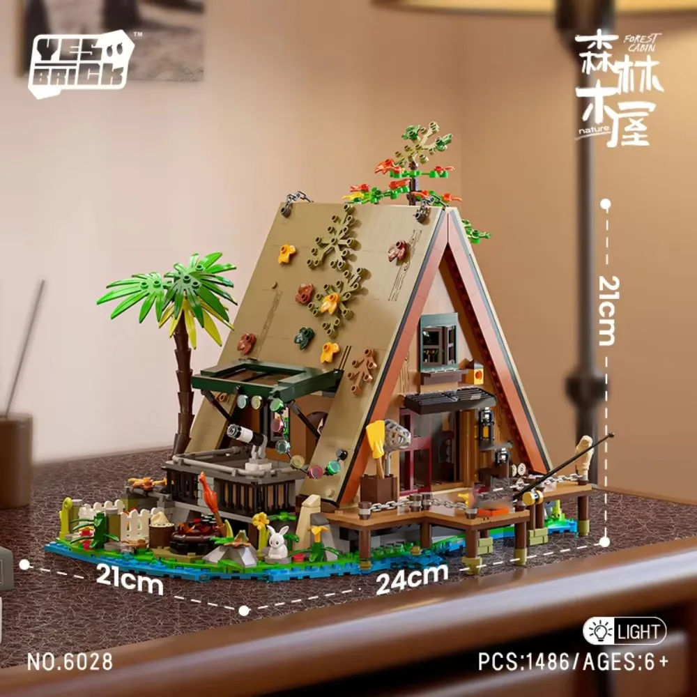 1486 قطعة مجموعة مكعبات بناء منزل خشبي لصياد السمك بمقصورة الغابات الإبداعية: MOC تجميع الطوب لألعاب الأطفال والهدايا